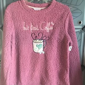 Secret Treasures Women’s Faux Fur Pullover Sleepwear Quotes “ But First Coffee “
